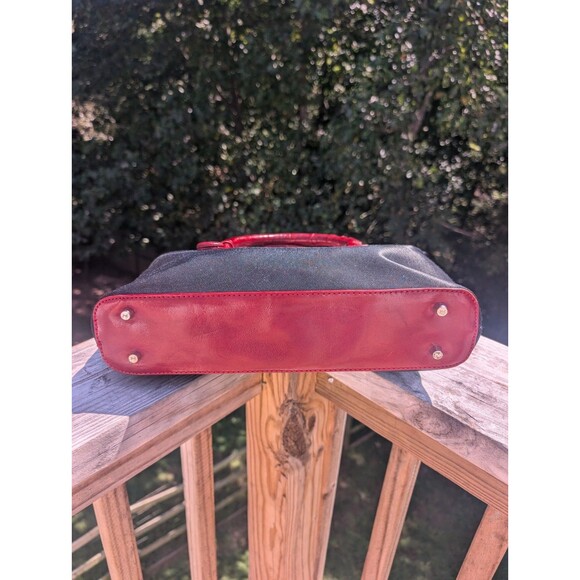 Monsac Designer Handbag Evening Red Leather Bamboo Strap Black Nylon Vintage - Picture 5 of 8